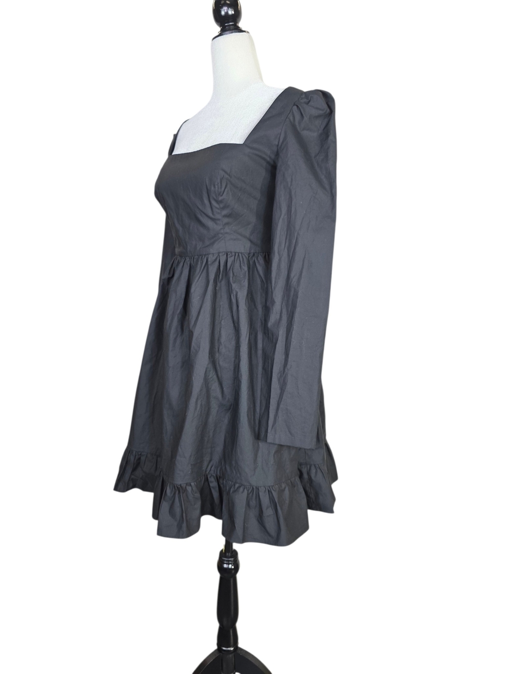 Matilda London Whimsigoth Punk Square Neck Black Long-Sleeve Ruffle-Hem Dress - Picture 2 of 7